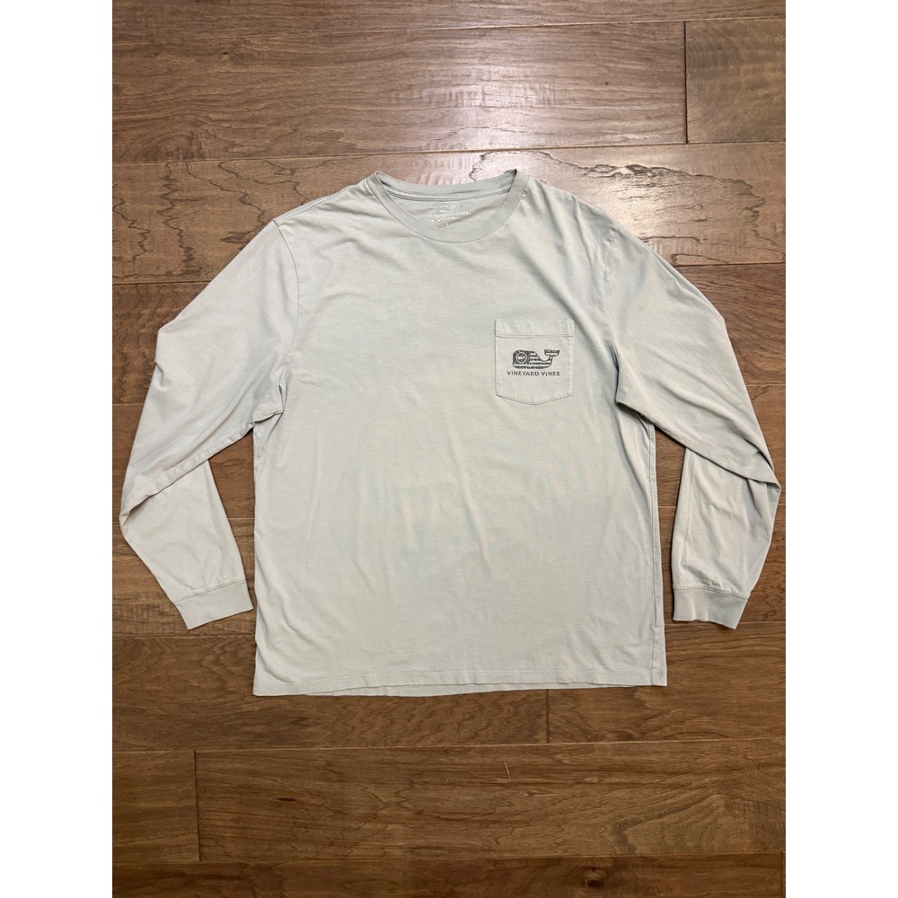Vineyard Vines T-Shirt Mens L Green Cotton Solid Graphic Long Sleeve Pocket Tee